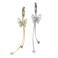 316L Surgical Steel White CZ Butterfly Dangle Hinged Clicker Belly Ring