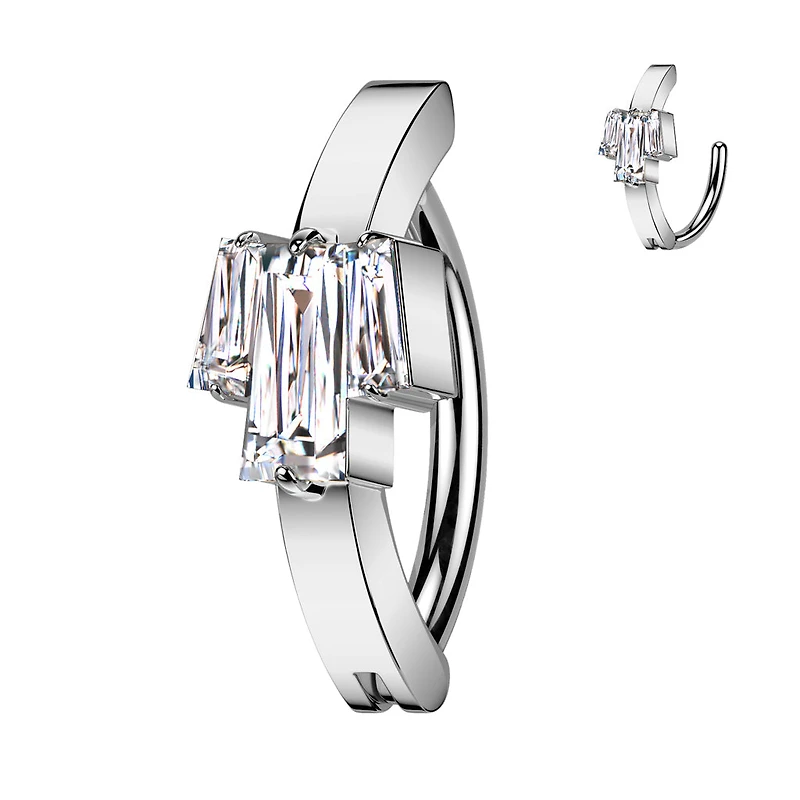 316L Surgical Steel White CZ Baguette Gem Cluster Hinged Clicker Belly Ring