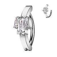 316L Surgical Steel White CZ Baguette Gem Cluster Hinged Clicker Belly Ring