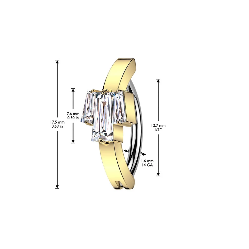 316L Surgical Steel White CZ Baguette Gem Cluster Hinged Clicker Belly Ring