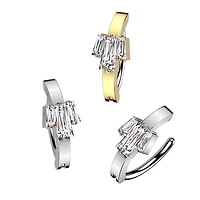 316L Surgical Steel White CZ Baguette Gem Cluster Hinged Clicker Belly Ring