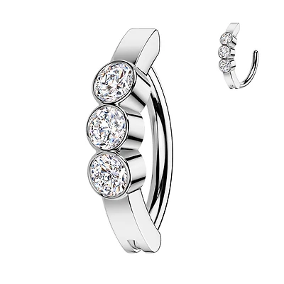 316L Surgical Steel White CZ Bezel Hinged Clicker Belly Ring
