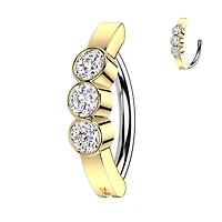 316L Surgical Steel Gold PVD White CZ Bezel Hinged Clicker Belly Ring