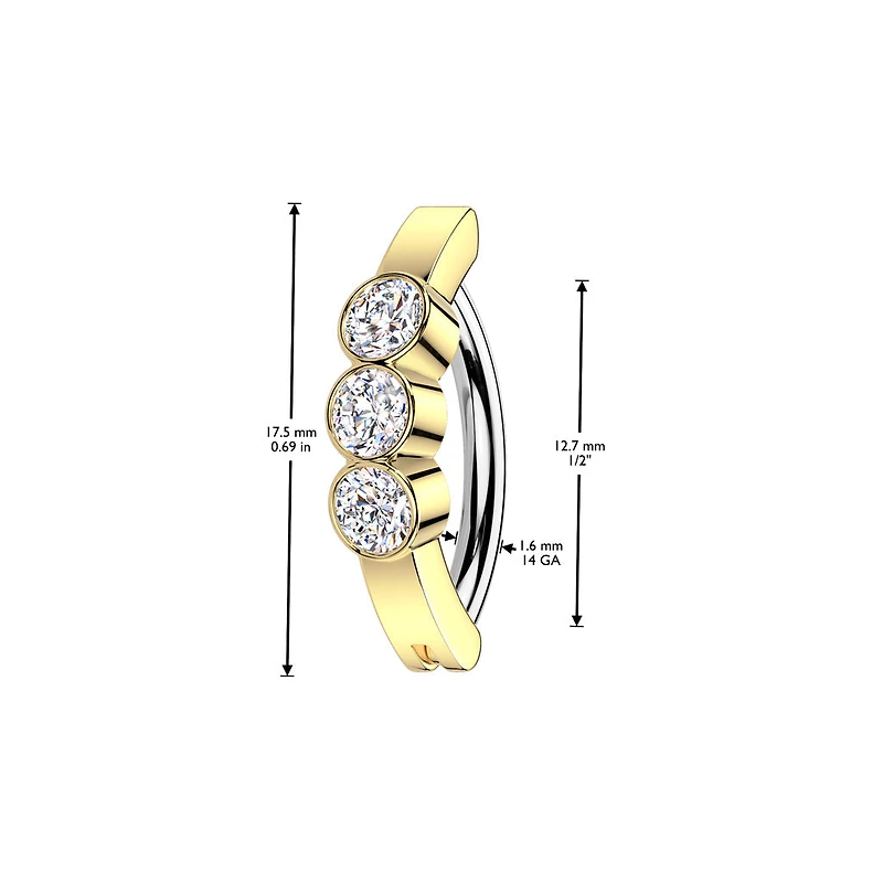 316L Surgical Steel White CZ Bezel Hinged Clicker Belly Ring