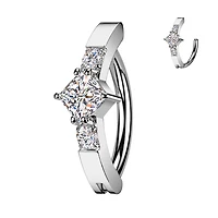 316L Surgical Steel White CZ Square Gem Hinged Clicker Belly Ring