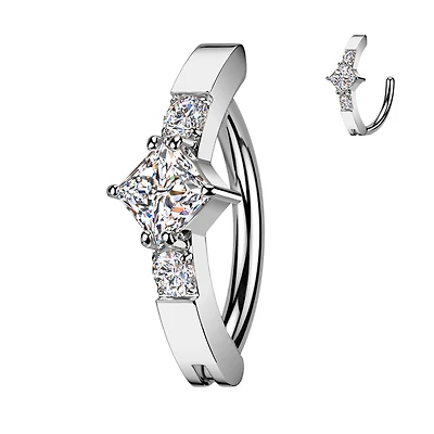 316L Surgical Steel White CZ Square Gem Hinged Clicker Belly Ring