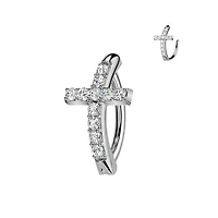 316L Surgical Steel White CZ Cross Hinged Clicker Belly Ring
