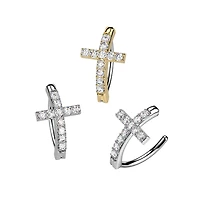 316L Surgical Steel Gold PVD White CZ Cross Hinged Clicker Belly Ring