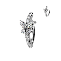 316L Surgical Steel White CZ Butterfly Hinged Clicker Belly Ring