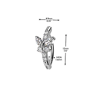 316L Surgical Steel Gold PVD White CZ Butterfly Hinged Clicker Belly Ring