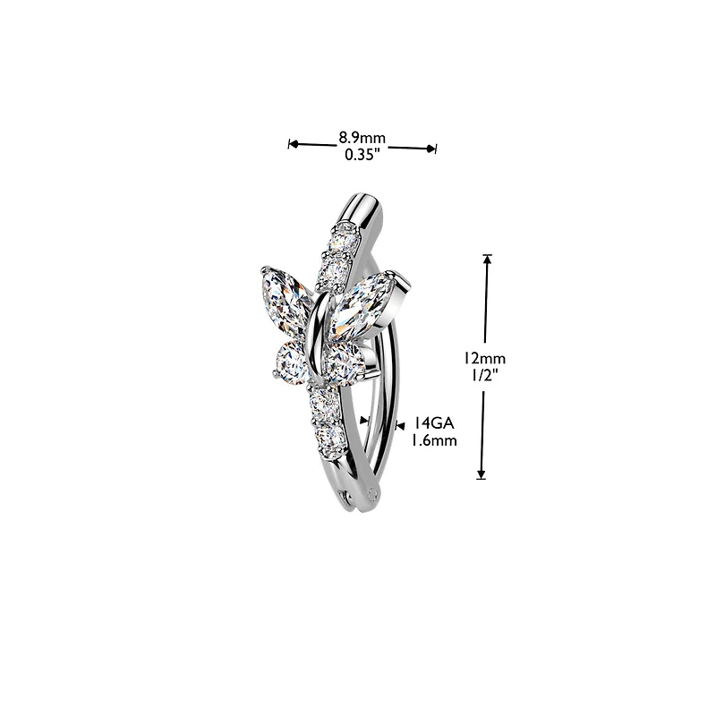 316L Surgical Steel Gold PVD White CZ Butterfly Hinged Clicker Belly Ring