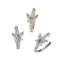 316L Surgical Steel Gold PVD White CZ Butterfly Hinged Clicker Belly Ring