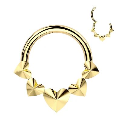 Implant Grade Titanium Gold PVD Heart Shaped Pointed Hinged Hoop Clicker