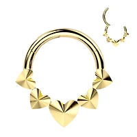 Implant Grade Titanium Gold PVD Heart Shaped Pointed Hinged Hoop Clicker