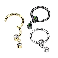 Implant Grade Titanium White CZ Bezel Dangle Hinged Clicker Hoop