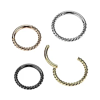 Implant Grade Titanium Rose Gold PVD Braided Twisted Hinged Clicker Hoop