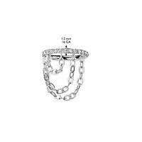 Implant Grade Titanium Gold PVD White Pave CZ Triple Chain Dangle Hinged Clicker Hoop