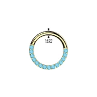 Implant Grade Titanium Gold PVD Aqua CZ Gems Pave Hinged Clicker Hoop
