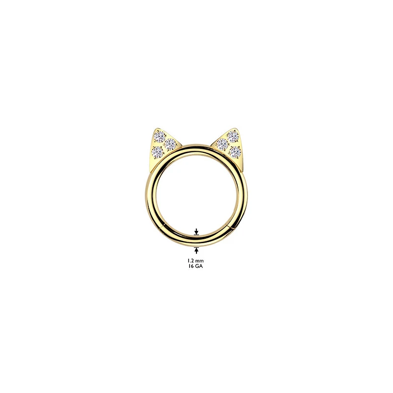 Implant Grade Titanium White CZ Cute Cat Ear Hinged Clicked Hoop