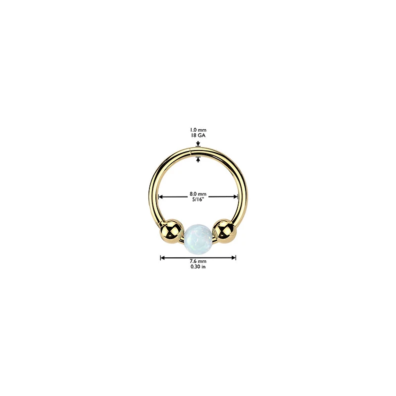 Implant Grade Titanium White Opal Ball Hinged Clicker Hoop