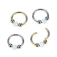 Implant Grade Titanium Gold PVD White Opal Ball Hinged Clicker Hoop