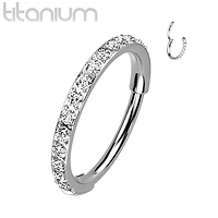 Implant Grade Titanium Pave White CZ Nose Hoop Hinged Clicker Ring