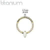 Implant Grade Titanium Gold PVD Pave White CZ Marquise Gem Hinged Clicker Hoop