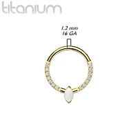 Implant Grade Titanium Pave CZ White Opal Marquise Gem Hinged Clicker Hoop