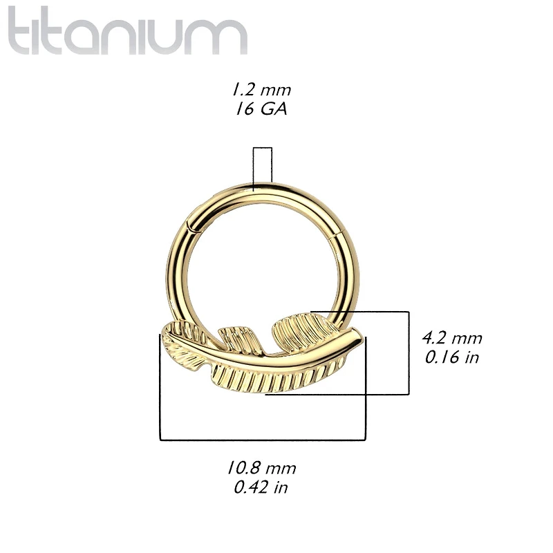 Implant Grade Titanium Gold PVD Feather Hinged Clicker Hoop