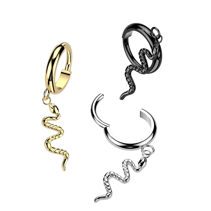 Implant Grade Titanium Gold PVD Snake Dangle Hinged Clicker Hoop