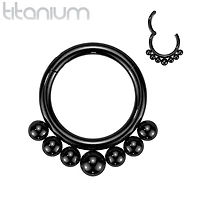 Implant Grade Titanium Black PVD Beaded Tribal Hinged Septum Ring Hoop Clicker