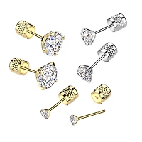 Pair of 316L Surgical Steel Push In Backing White CZ Stud Earrings