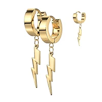 Pair of 316L Surgical Steel Gold PVD Lightning Bolt Dangle Hoop Earrings