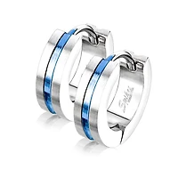 Pair of 316L Surgical Steel Blue PVD Thin Stripe Centre Hoop Earrings