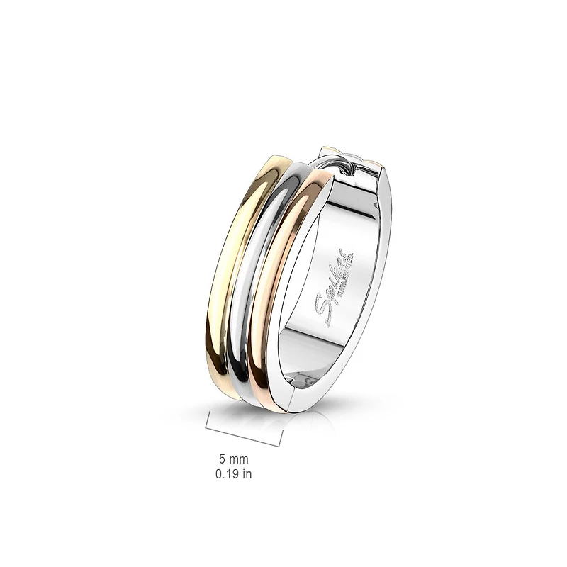 Pair of 316L Surgical Steel 3 Tone Gold Rose Gold PVD Hoop Earrings