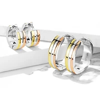 Pair of 316L Surgical Steel 3 Tone Gold Rose Gold PVD Hoop Earrings