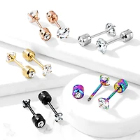 Pair of Screw Back 316L Surgical Steel Gold PVD White CZ Stud Earrings