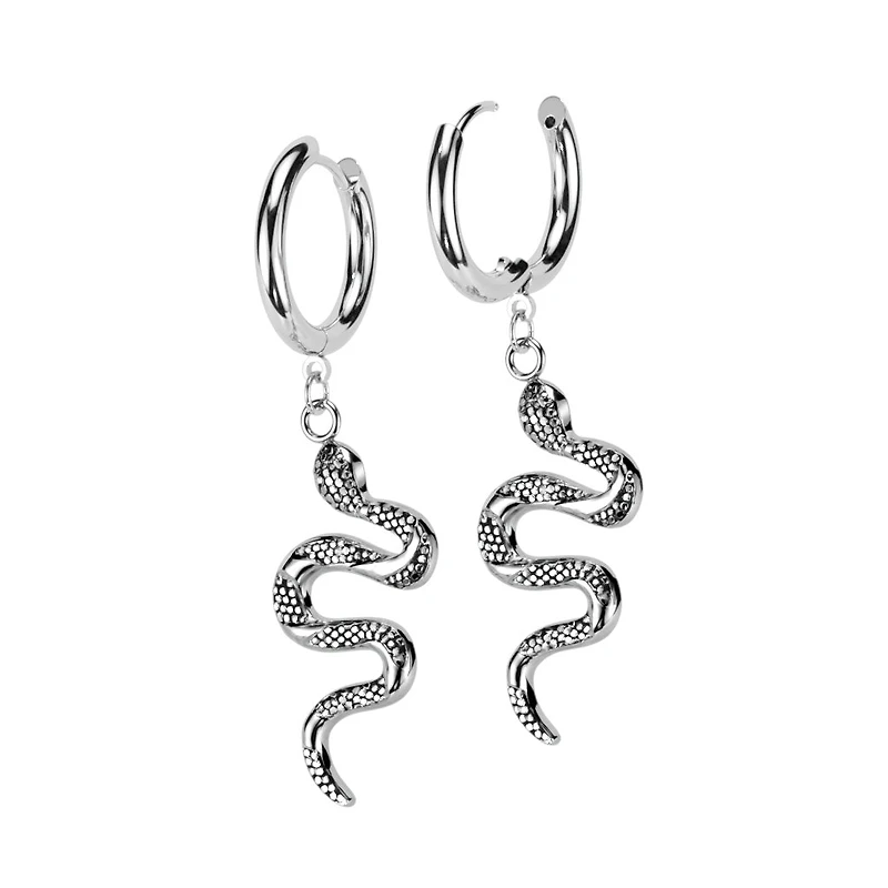 Pair of 316L Surgical Steel Slithering Snake Dangle Hoop Earrings