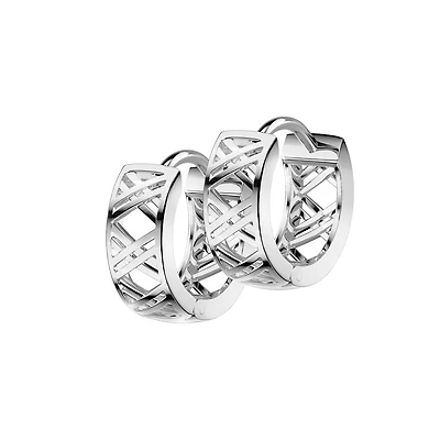 Pair of 316L Surgical Steel Cut Out Criss Cross Patterned Hinged Hoop Earrings