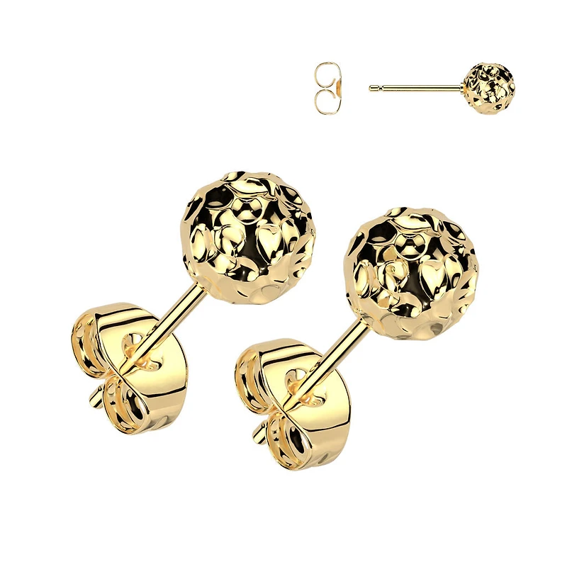 Pair of 316L Surgical Steel Gold PVD Hammered Ball Stud Earrings