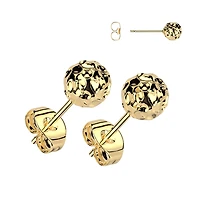 Pair of 316L Surgical Steel Gold PVD Hammered Ball Stud Earrings
