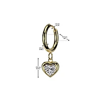 Pair of 316L Surgical Steel Gold PVD White CZ Heart Shaped Gem Dangle Hoop Earrings