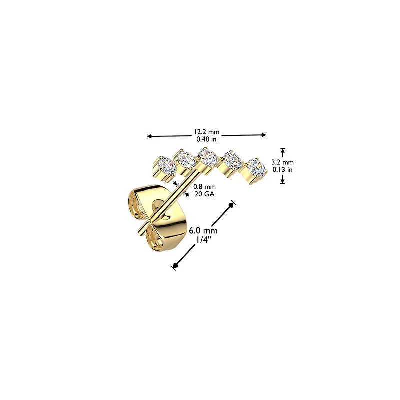 Pair of 316L Surgical Steel Gold PVD Curved White CZ Stud Earrings