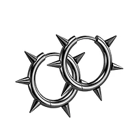 Pair of 316L Surgical Steel Black PVD Thin Spike Hinged Hoop Earring