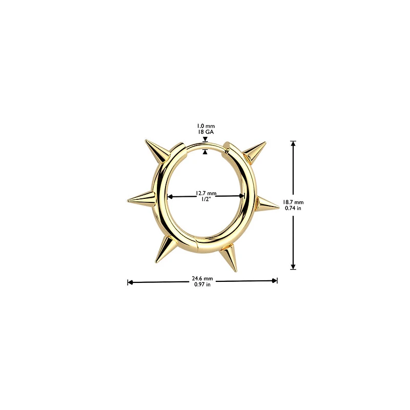 Pair of 316L Surgical Steel Gold PVD Thin Spike Hinged Hoop Earring