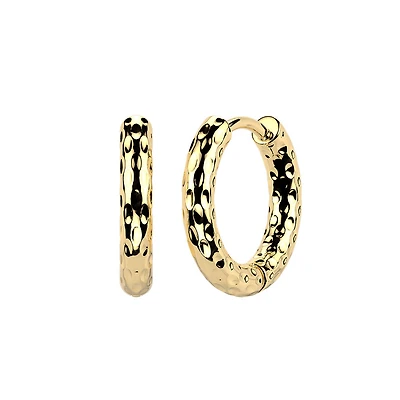 Pair of 316L Surgical Steel Gold PVD Hammered Hinged Hoop Earrings