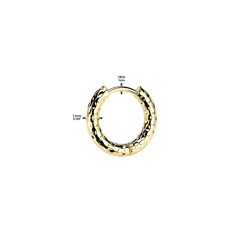 Pair of 316L Surgical Steel Gold PVD Hammered Hinged Hoop Earrings