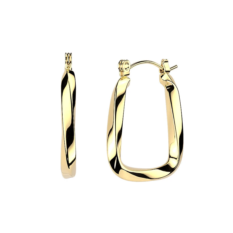 Pair of 316L Surgical Steel Gold PVD Twisted Large Hinged Hoop Earrings