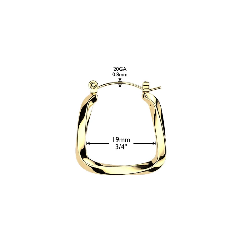 Pair of 316L Surgical Steel Gold PVD Twisted Large Hinged Hoop Earrings