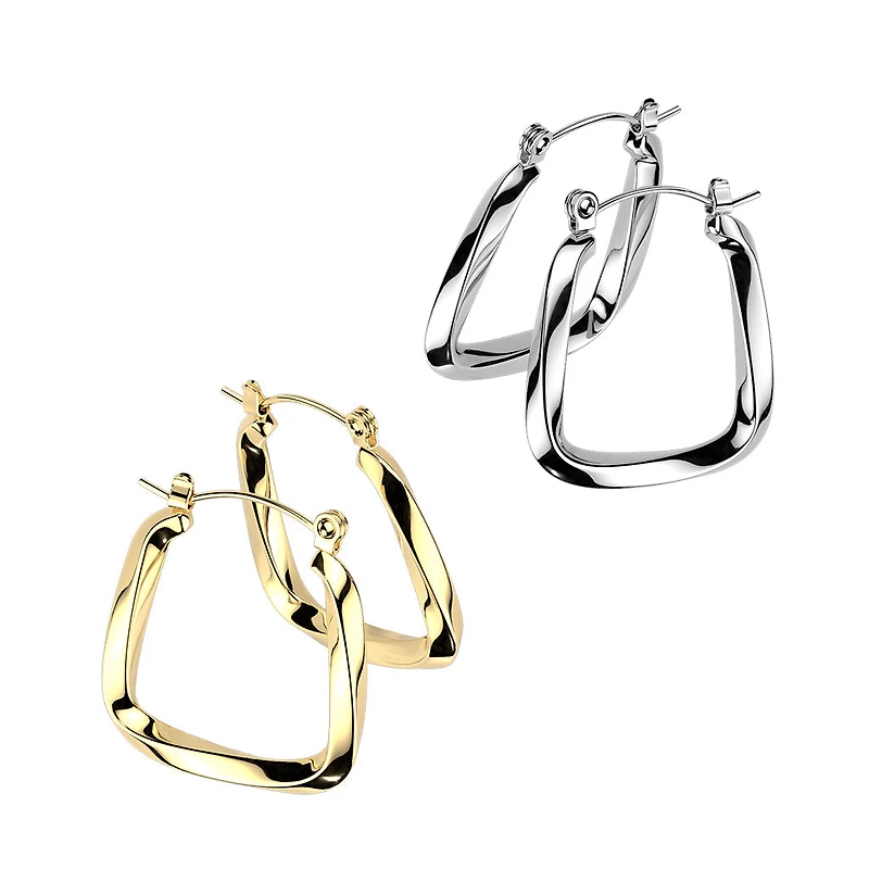 Pair of 316L Surgical Steel Gold PVD Twisted Large Hinged Hoop Earrings